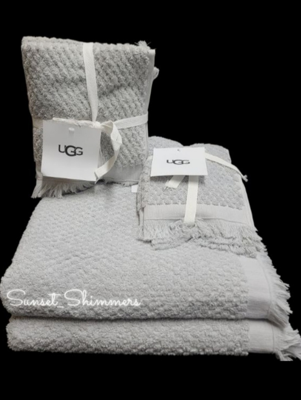 6pc UGG Larissa Luxury Bath Hand Tip Towel Set In Glacier Gray Made In Turkey